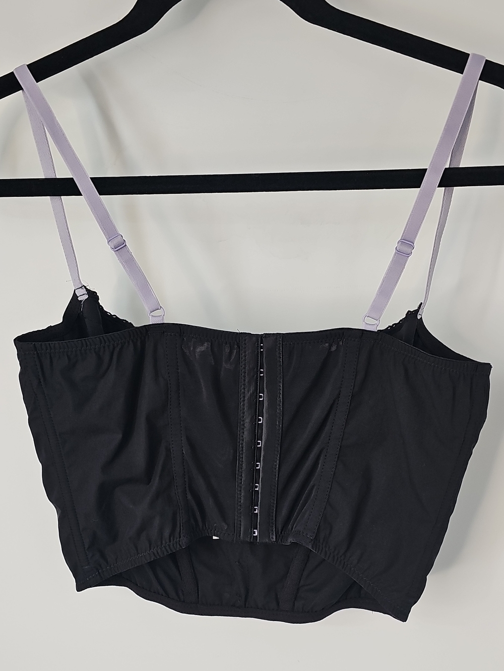 Urban Outfitters Black Bustier w Boning Lace-Trim & Lilac Straps Coquette Sexy - Picture 6 of 9